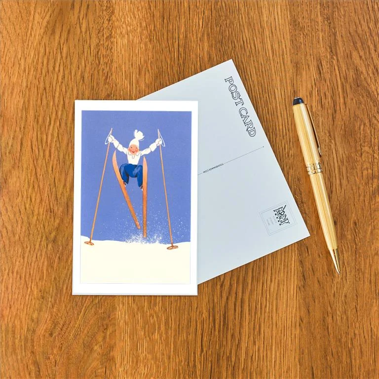 WS-81 Young Child Skiing with Long Poles - Vintage Image Postcard, Pack of 10