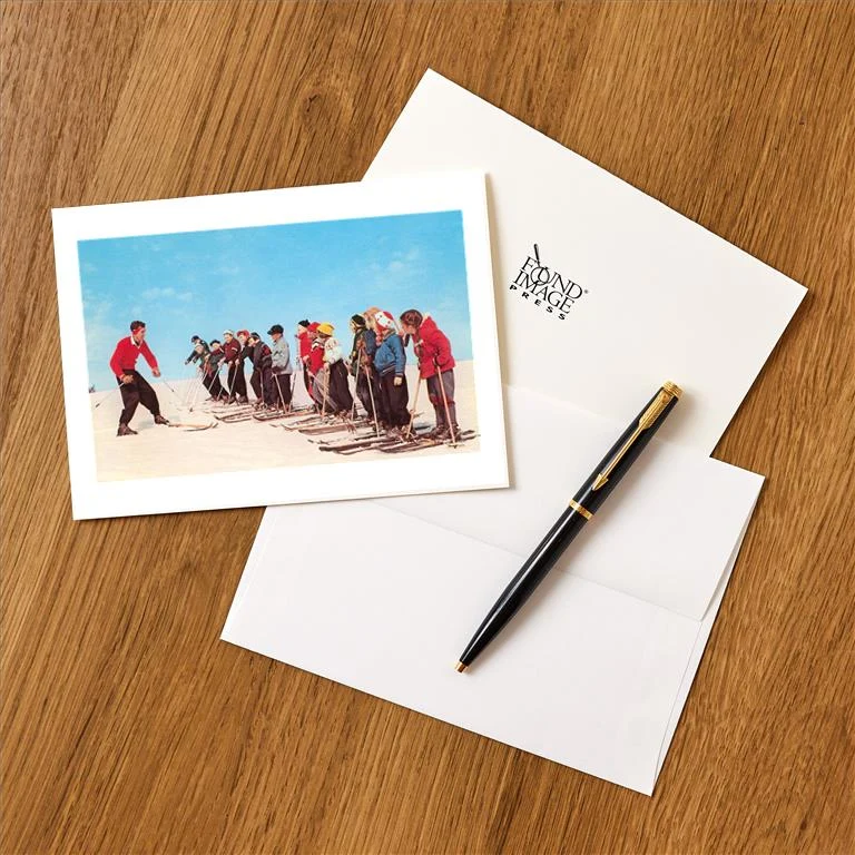 WS-96 Ski Class for Kids - Vintage Image Greeting Card, Pack of 4