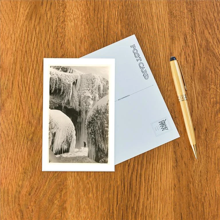 WS-154 Hiker in Frozen Waterfall - Vintage Image Postcard, Pack of 10