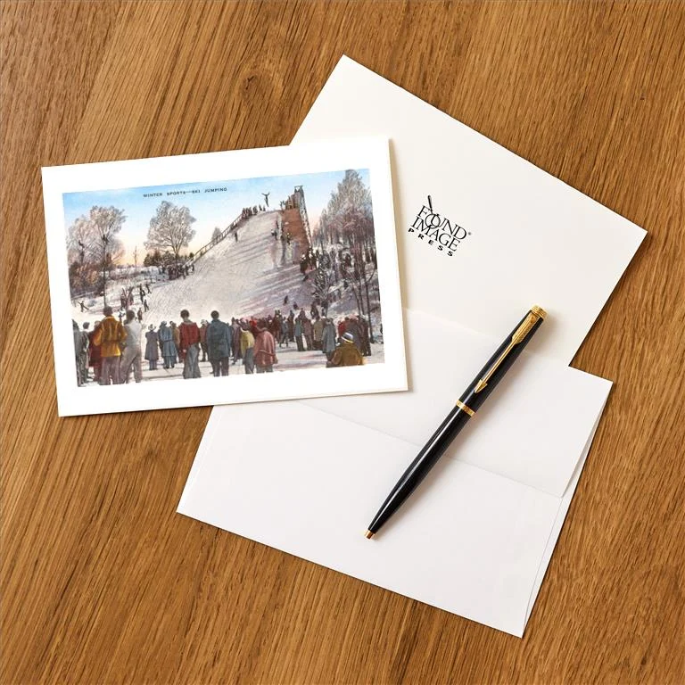 WS-09 Ski Jumping - Vintage Image Greeting Card, Pack of 4