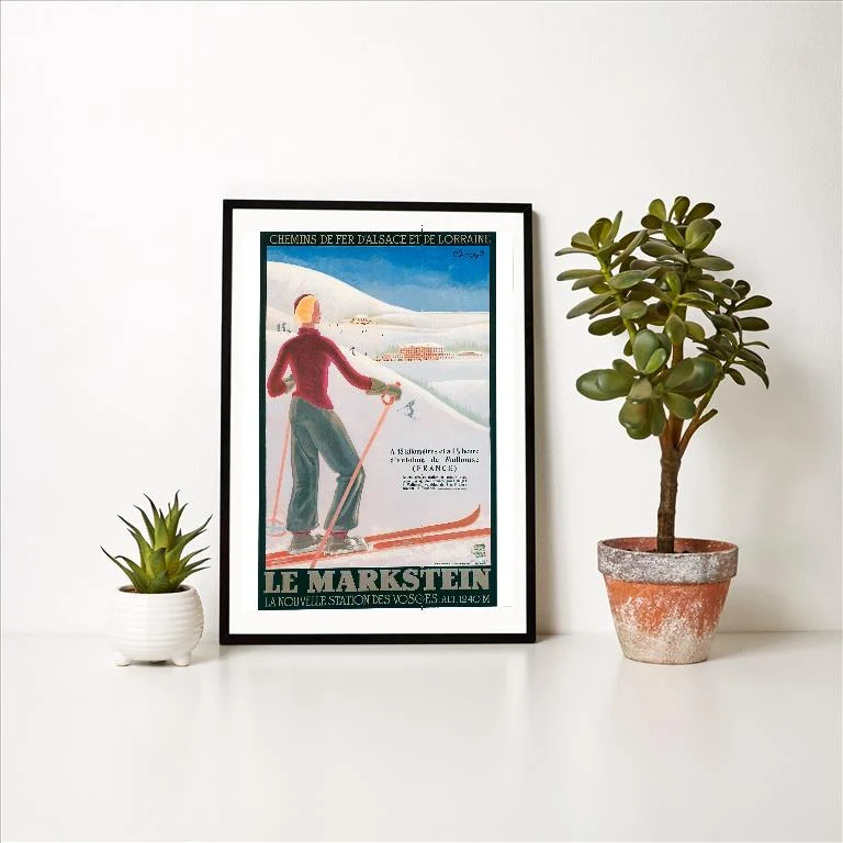 WS-141 French Ski Poster with Woman Skier - Vintage Image Art Print, Individual Print