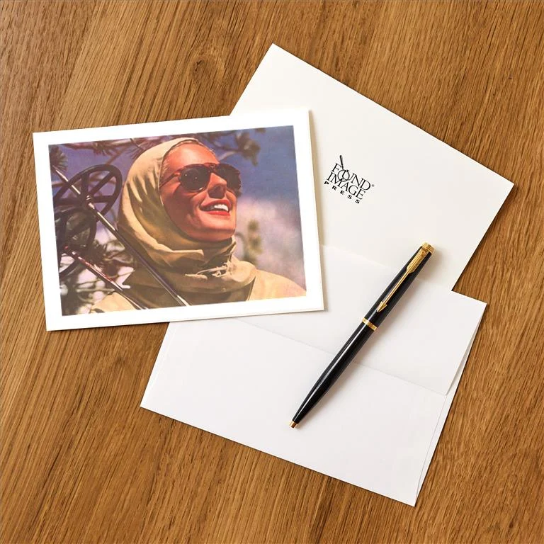 WS-63 Woman with Sunglasses and Ski Poles - Vintage Image Greeting Card, Pack of 4