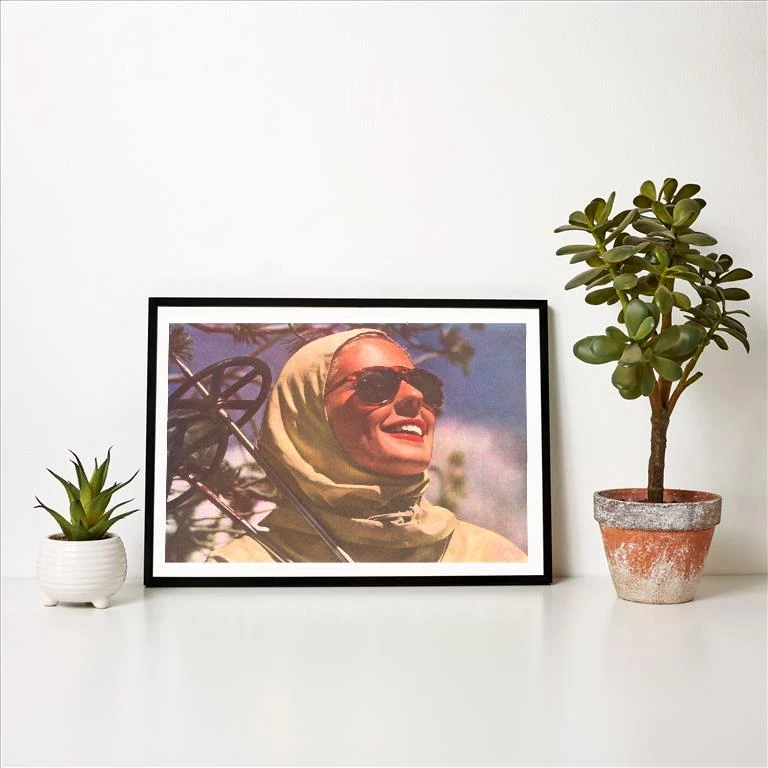 WS-63 Woman with Sunglasses and Ski Poles - Vintage Image Art Print, Individual Print