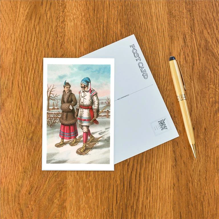 WS-75 Exotic Couple on Snow Shoes - Vintage Image Postcard, Pack of 10