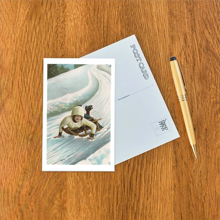 WS-34 Woman on Sled - Vintage Image Postcard, Pack of 10