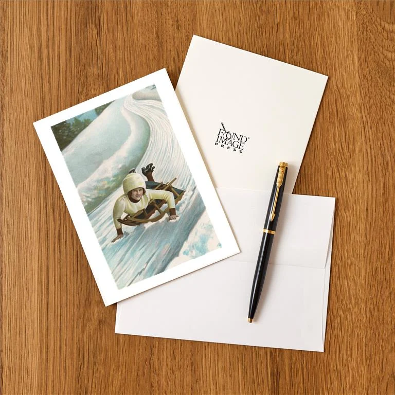 WS-34 Woman on Sled - Vintage Image Greeting Card, Pack of 4