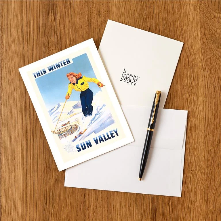 WS-194 Travel Poster for Sun Valley - Vintage Image Greeting Card, Pack of 4