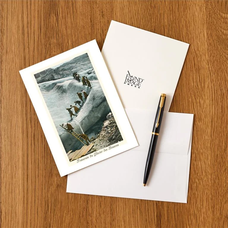WS-159 Traversing the Bossons Glacier, French Alps - Vintage Image Greeting Card, Pack of 4