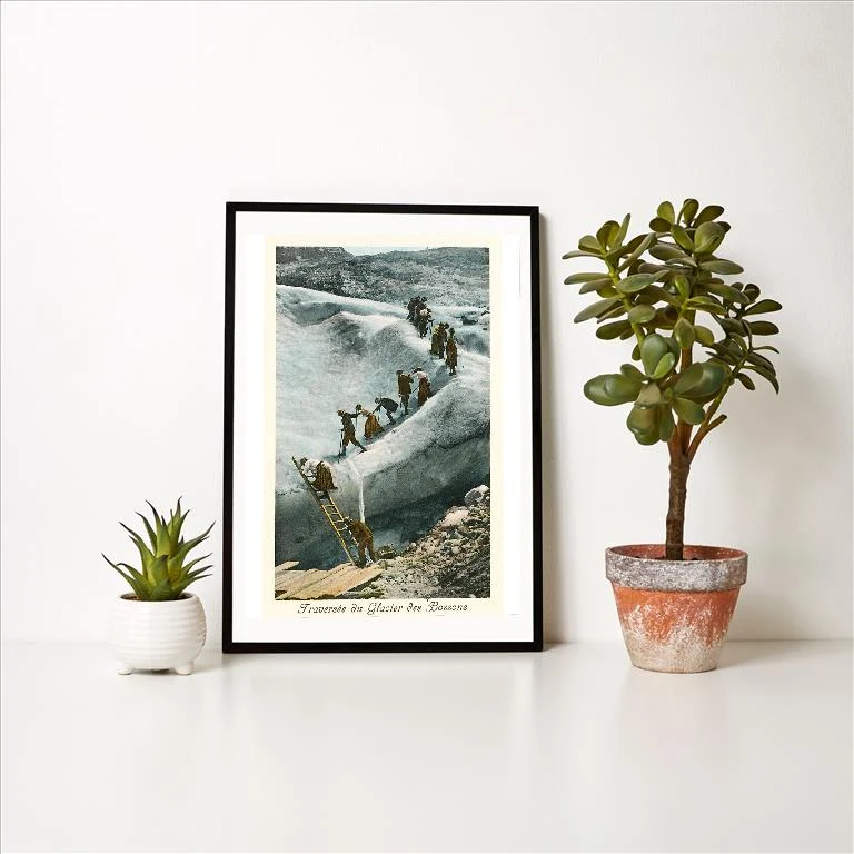 WS-159 Traversing the Bossons Glacier, French Alps - Vintage Image Art Print, Individual Print