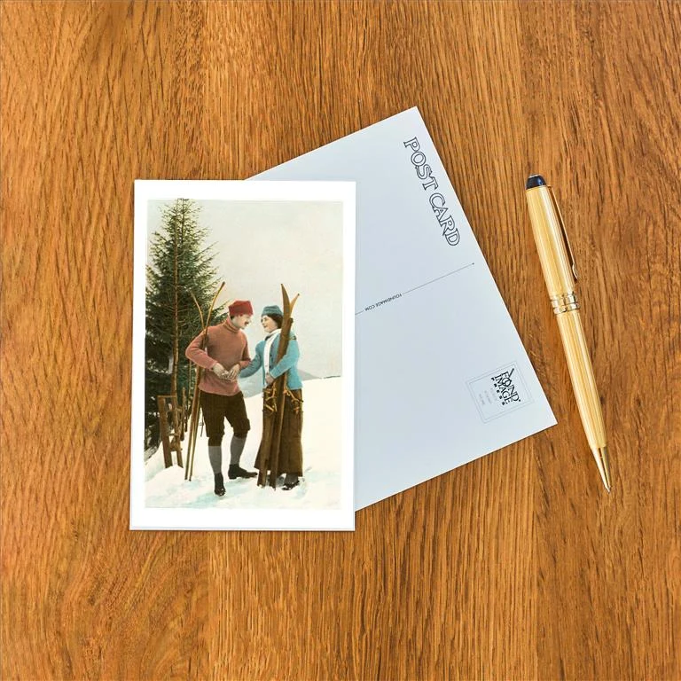 WS-29 Skiing Couple - Vintage Image Postcard, Pack of 10
