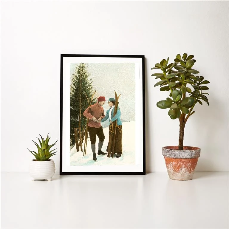 WS-29 Skiing Couple - Vintage Image Art Print, Individual Print