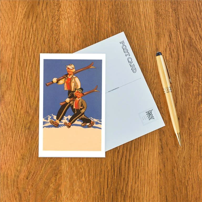 WS-16 Father and Son Alpine Skiers - Vintage Image Postcard, Pack of 10