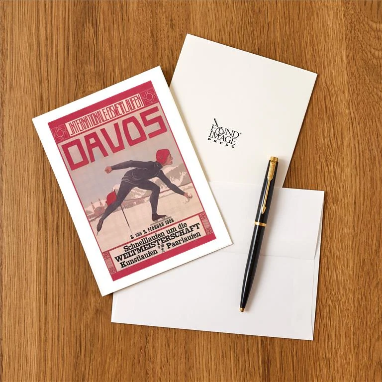 WS-176 Poster for Speed Skating in Davos - Vintage Image Greeting Card, Pack of 4