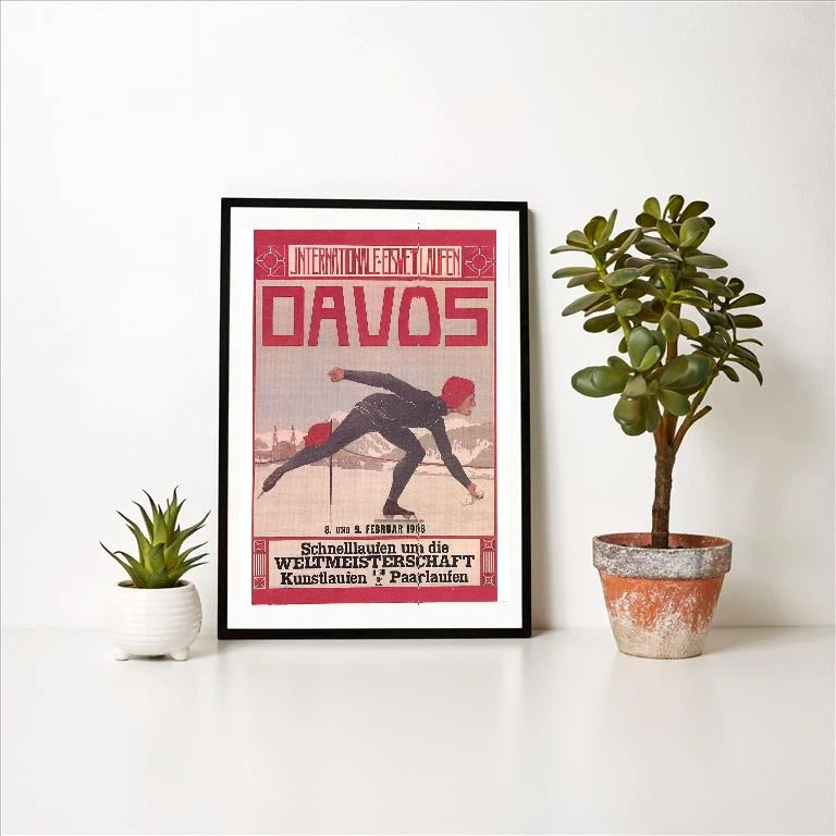 WS-176 Poster for Speed Skating in Davos - Vintage Image Art Print, Individual Print