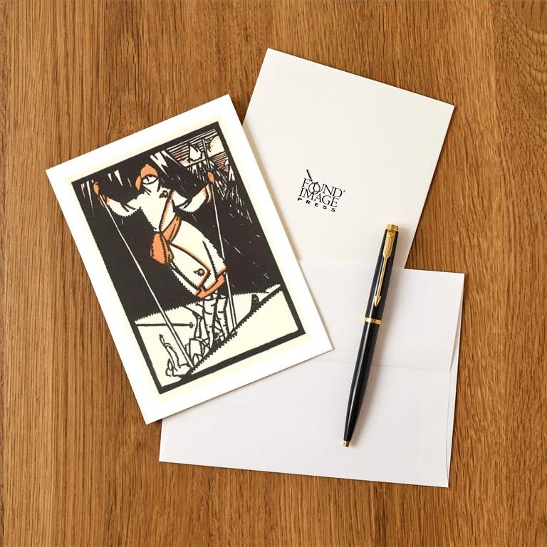 WS-108 Woman Skier - Vintage Image Greeting Card, Pack of 4