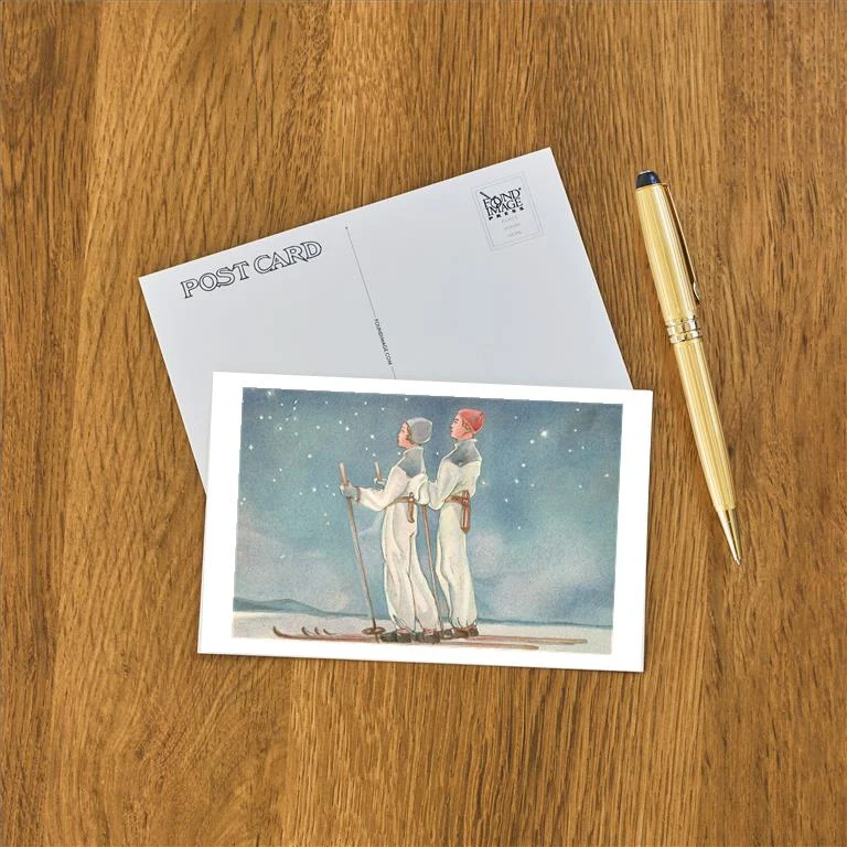 WS-125 Skiers Stargazing - Vintage Image Postcard, Pack of 10