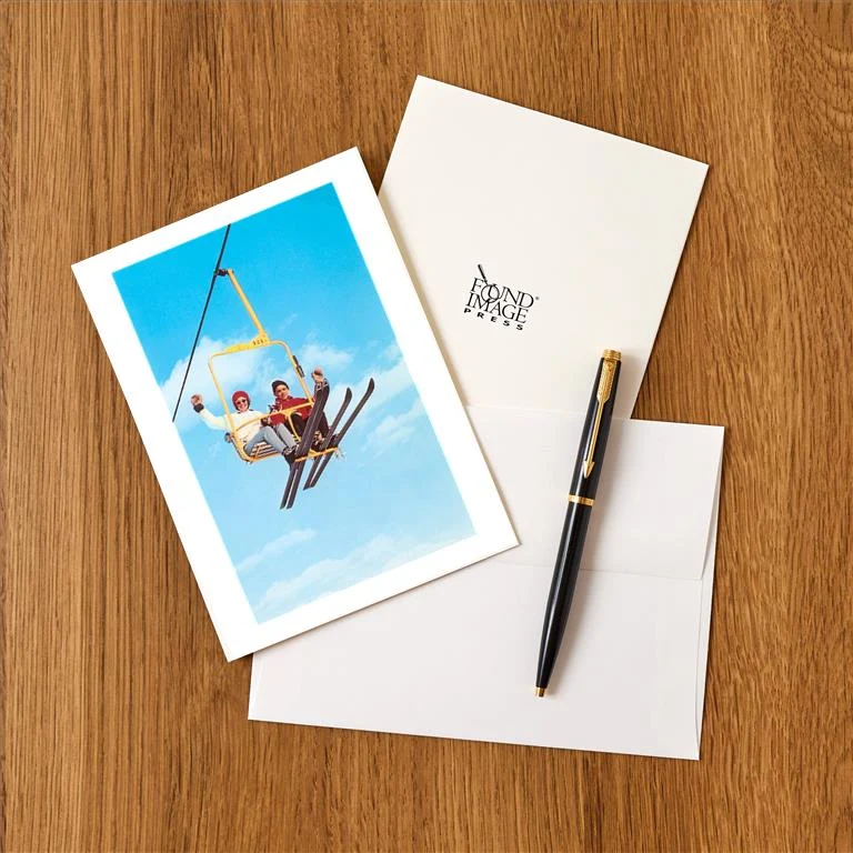 WS-36 Couple on Ski Lift - Vintage Image Greeting Card, Pack of 4