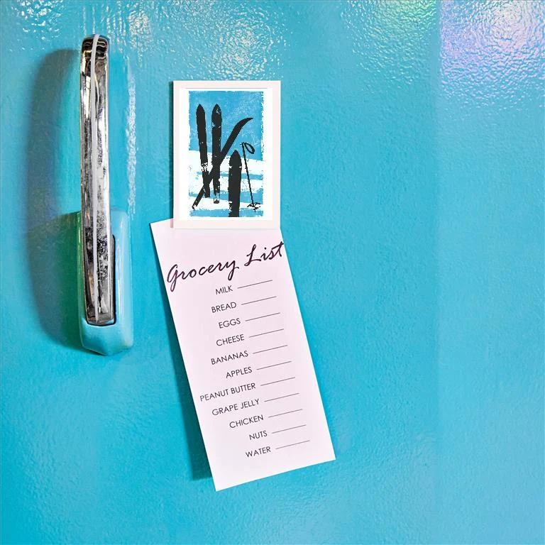 WS-58 Graphic of Skis in Snow - Vintage Image Magnet, Pack of 6