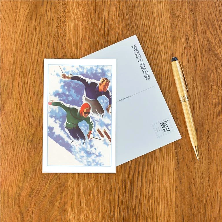 WS-70 Couple Racing through Powder on Skis - Vintage Image Postcard, Pack of 10