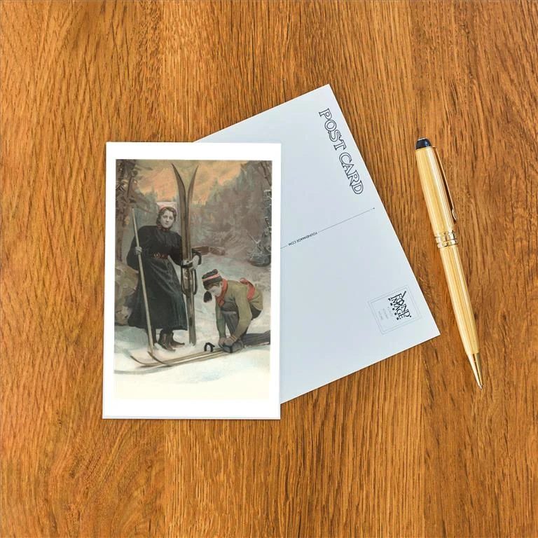 WS-111 Mother and Son Preparing to Ski - Vintage Image Postcard, Pack of 10