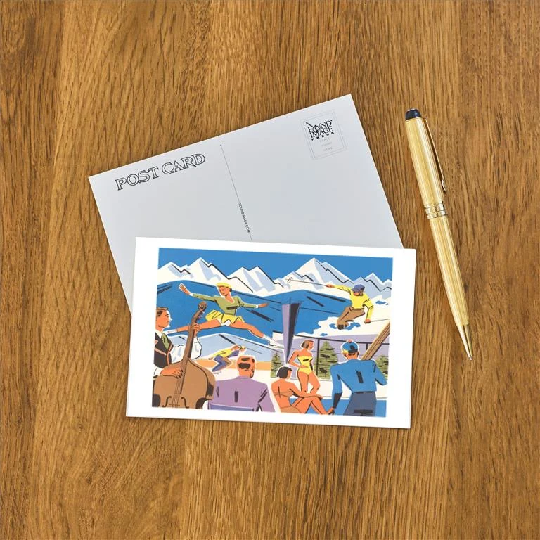 WS-55 Graphic of Winter Resort Activities - Vintage Image Postcard, Pack of 10