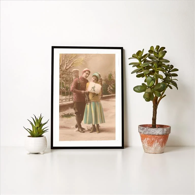 WS-30 Bonne Annee, Skating Couple - Vintage Image Art Print, Individual Print