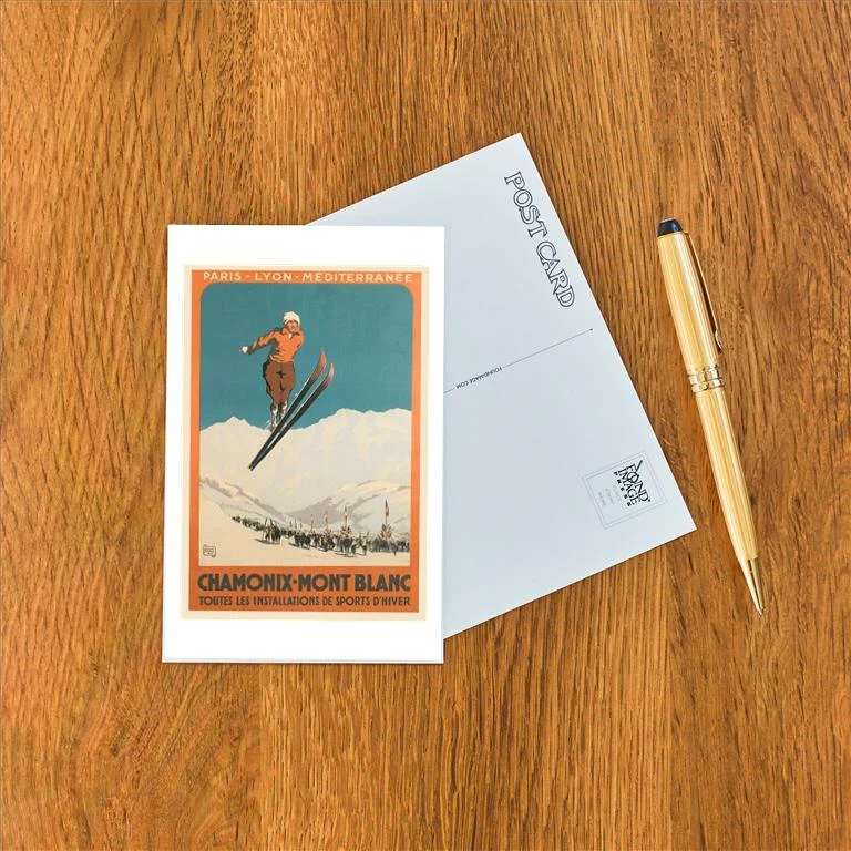 WS-140 French Ski Poster with Ski Jumper - Vintage Image Postcard, Pack of 10