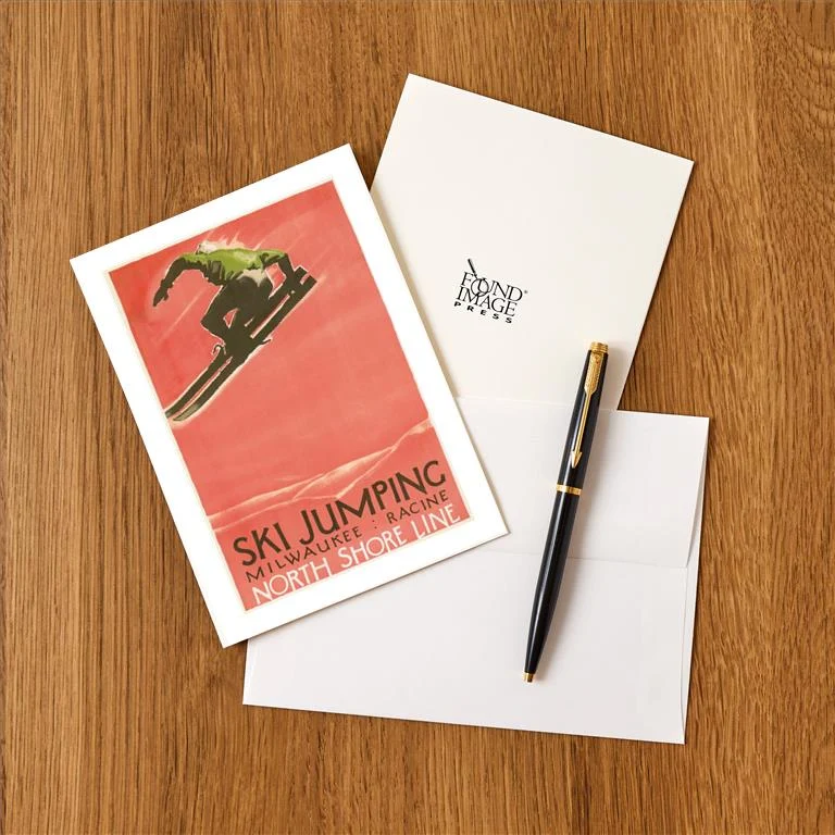 WS-133 Ski Jumping Poster - Vintage Image Greeting Card, Pack of 4