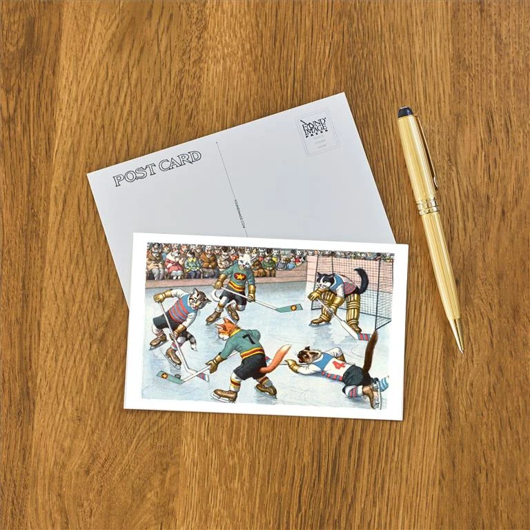 WS-162 Crazy Cats Playing Ice Hockey - Vintage Image Postcard, Pack of 10
