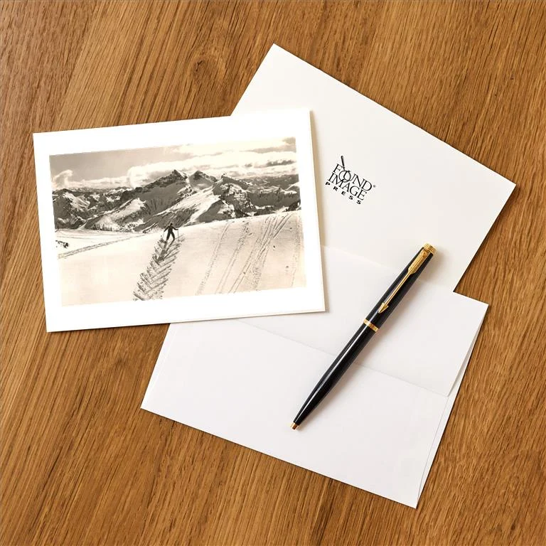 WS-08 Skier Doing Herring-Bone Uphill - Vintage Image Greeting Card, Pack of 4