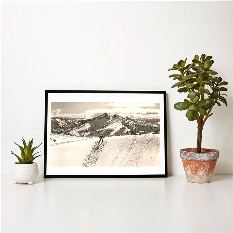 WS-08 Skier Doing Herring-Bone Uphill - Vintage Image Art Print, Individual Print