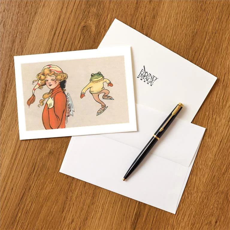 WS-188 Skating Frog and Vamp - Vintage Image Greeting Card, Pack of 4