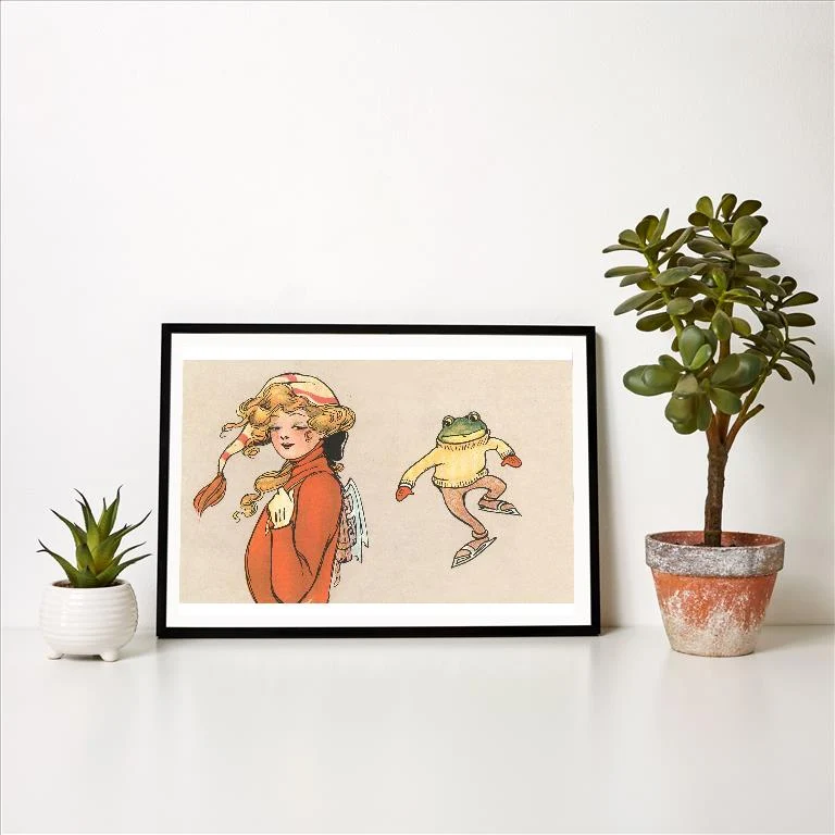WS-188 Skating Frog and Vamp - Vintage Image Art Print, Individual Print