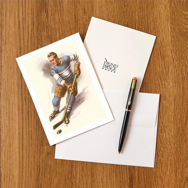 WS-19 Ice Hockey Player - Vintage Image Greeting Card, Pack of 4