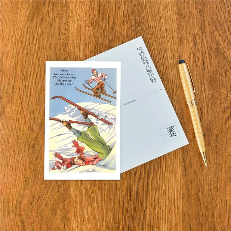 WS-26 Woman Skier Falling , Cartoon - Vintage Image Postcard, Pack of 10