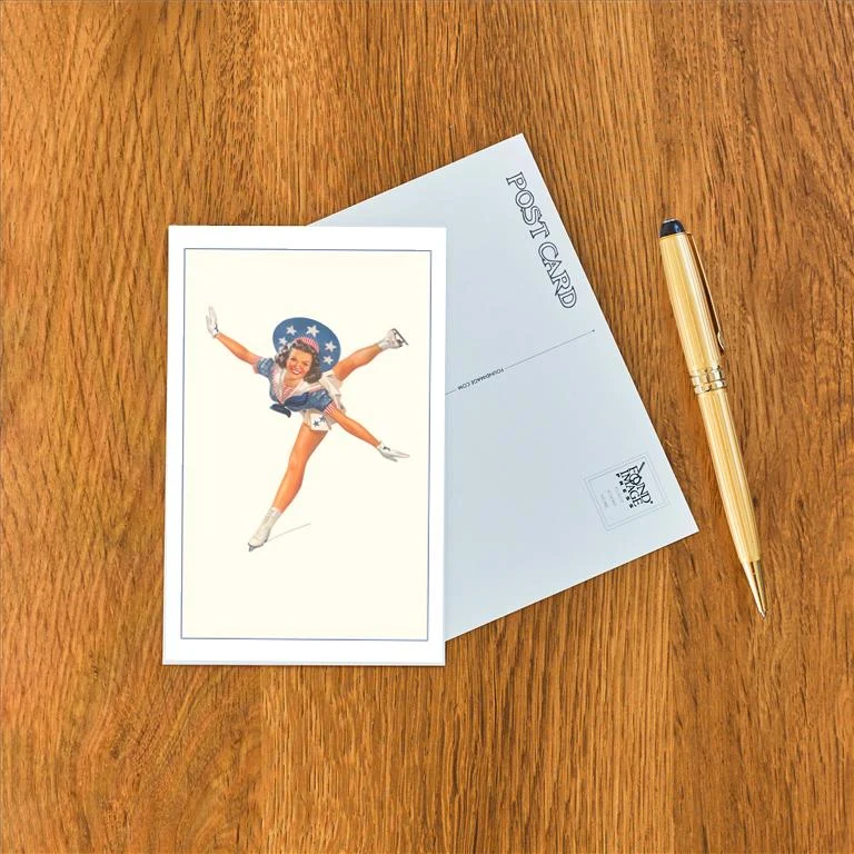WS-53 Woman Ice Skater with Patriotic Outfit - Vintage Image Postcard, Pack of 10