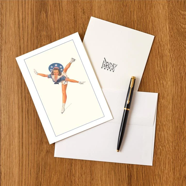 WS-53 Woman Ice Skater with Patriotic Outfit - Vintage Image Greeting Card, Pack of 4