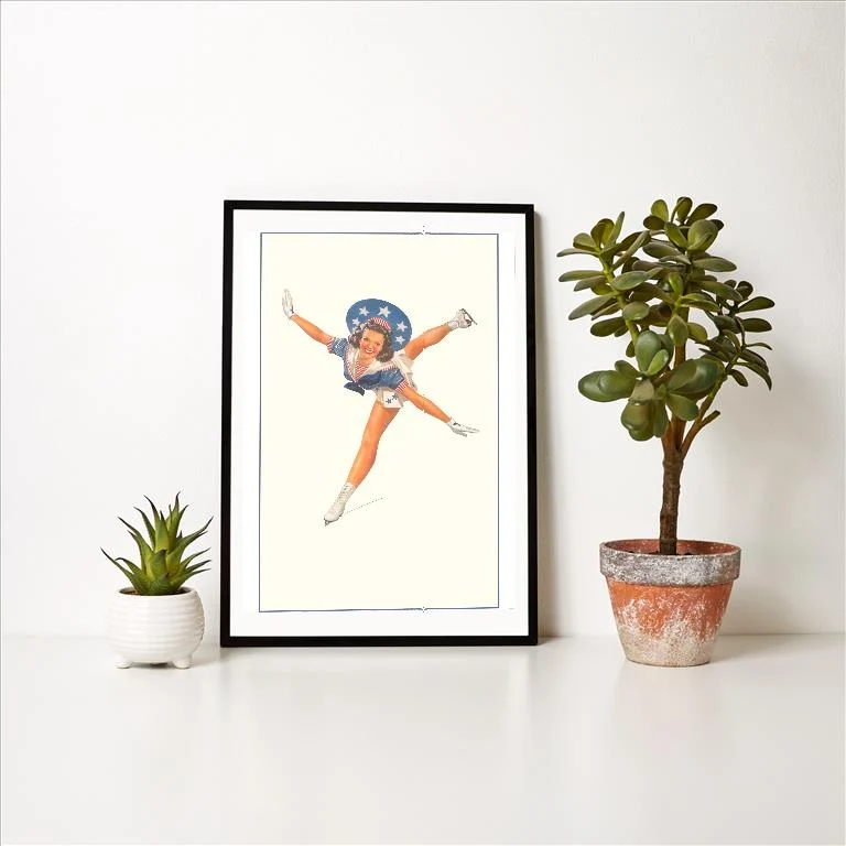 WS-53 Woman Ice Skater with Patriotic Outfit - Vintage Image Art Print, Individual Print