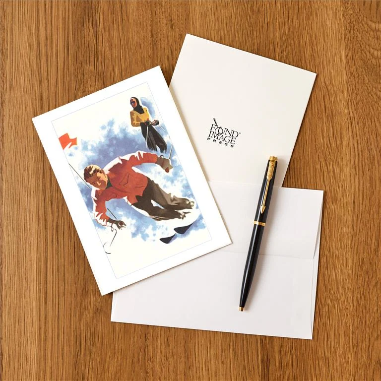WS-67 Slalom Racing Down Ski Slope - Vintage Image Greeting Card, Pack of 4