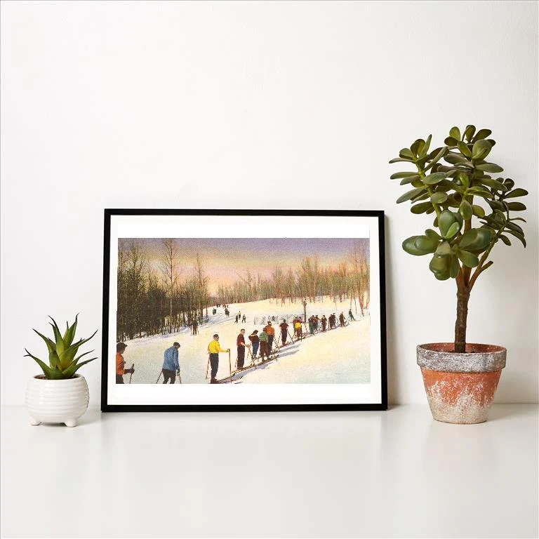WS-25 Line of Cross Country Skiers - Vintage Image Art Print, Individual Print