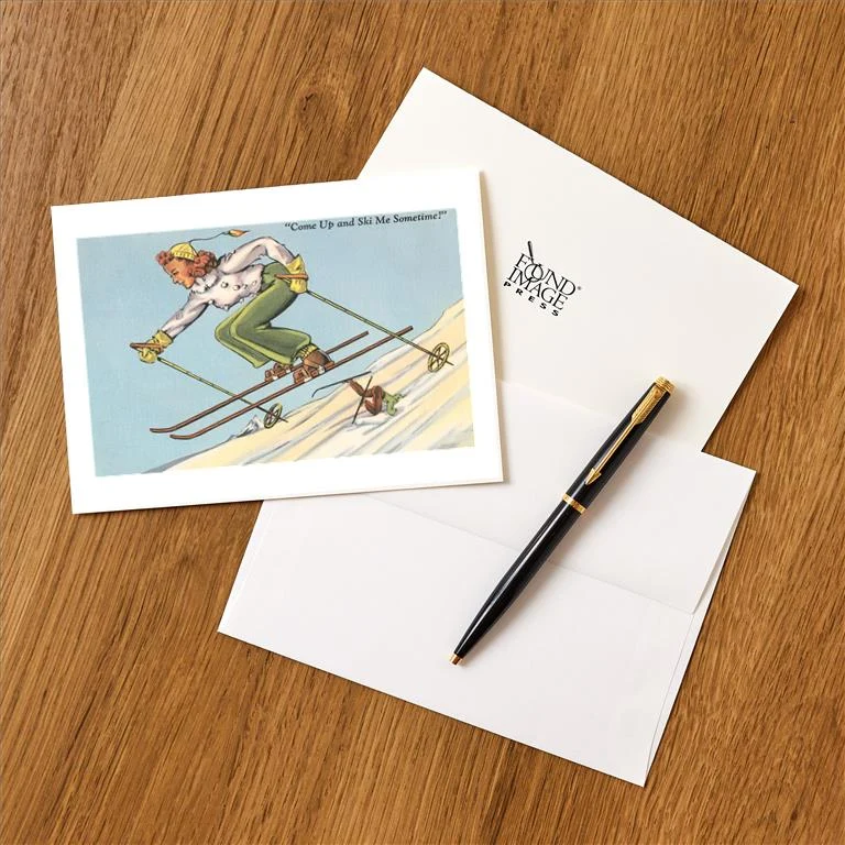WS-117 Proficient Woman Skier - Vintage Image Greeting Card, Pack of 4
