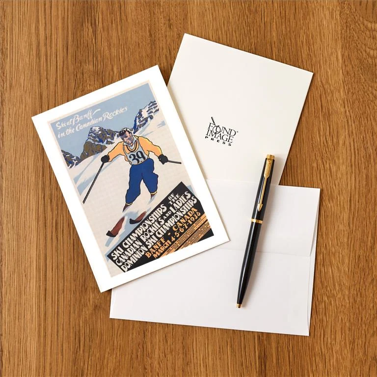 WS-177 Skiing at Banff, Alberta - Vintage Image Greeting Card, Pack of 4