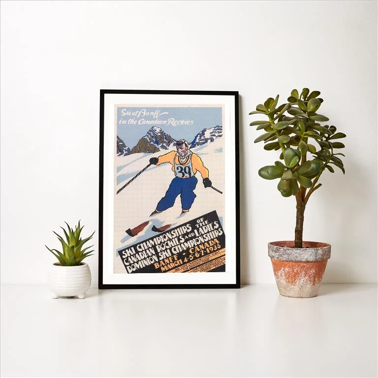 WS-177 Skiing at Banff, Alberta - Vintage Image Art Print, Individual Print