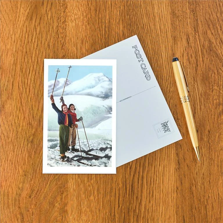 WS-74 Women Standing on Skis with Poles Raised - Vintage Image Postcard, Pack of 10