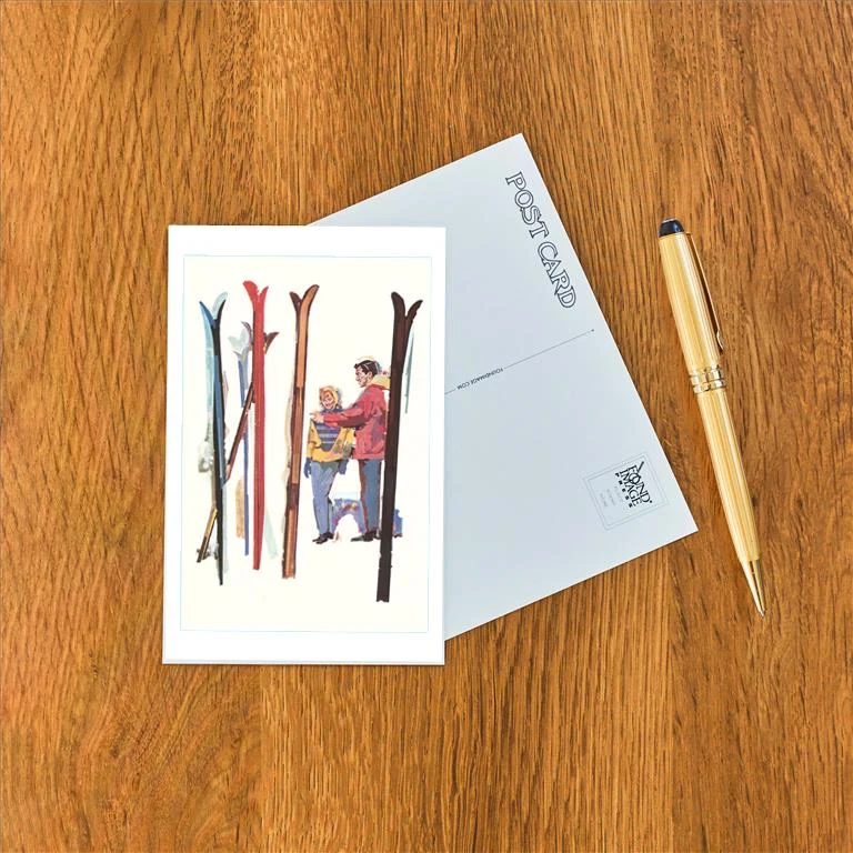 WS-56 Couple with Sets of Skis - Vintage Image Postcard, Pack of 10