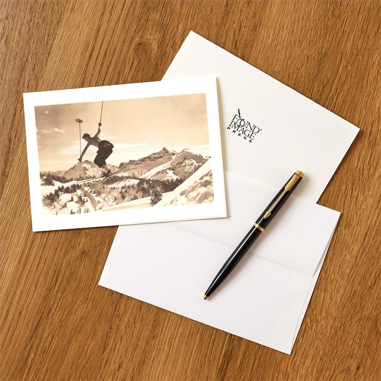 WS-103 Bare-Chested Airborne Skier - Vintage Image Greeting Card, Pack of 4