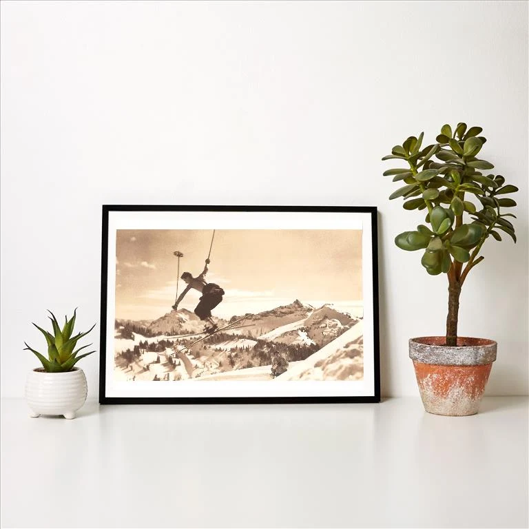 WS-103 Bare-Chested Airborne Skier - Vintage Image Art Print, Individual Print