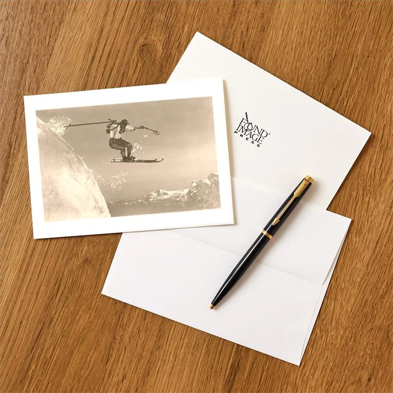 WS-91 Airborne Skier Over Mountains - Vintage Image Greeting Card, Pack of 4