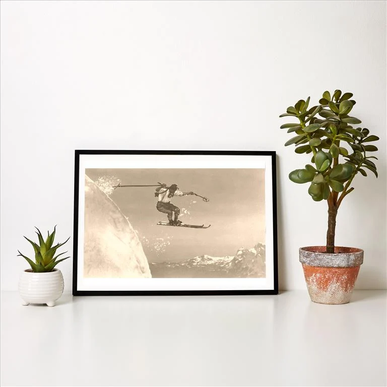 WS-91 Airborne Skier Over Mountains - Vintage Image Art Print, Individual Print
