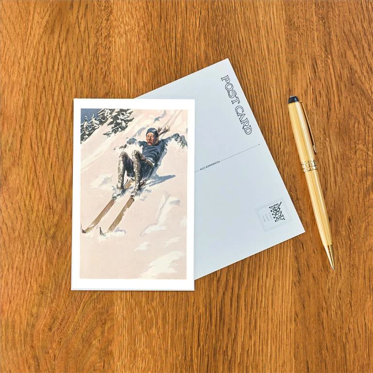 WS-109 Panicked Man Falling Down Ski Slope - Vintage Image Postcard, Pack of 10